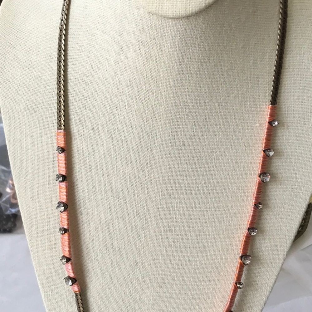 1937 rhinestone necklace with brass tone chain